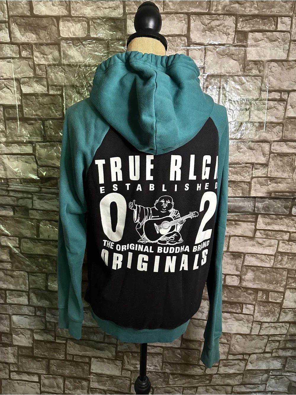 True Religion Teal and Black Zip-Up Hoodie
